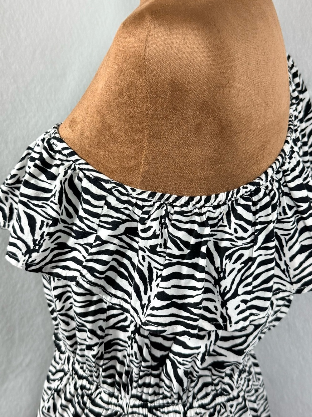 Cotton On Zebra Print One Shoulder Mini Dress Ruffle Animal Print Size L - Picture 11 of 12
